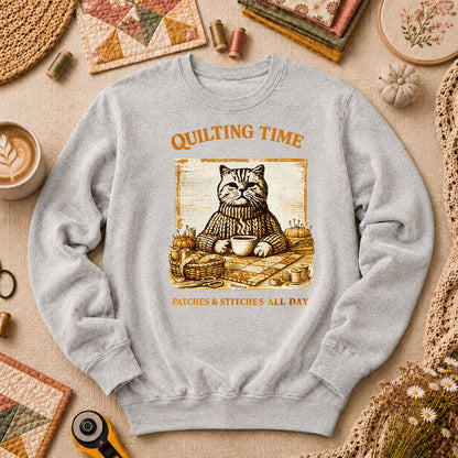 Quilting Time Patches And Stitches All Day Long Sleeve - Sport Grey