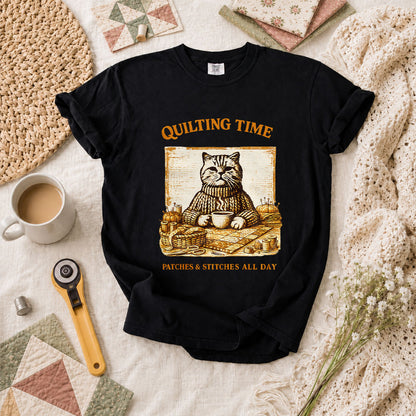 Quilting Time Patches And Stitches All Day T-Shirt - Black