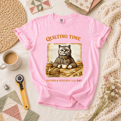 Quilting Time Patches And Stitches All Day T-Shirt - Blossom