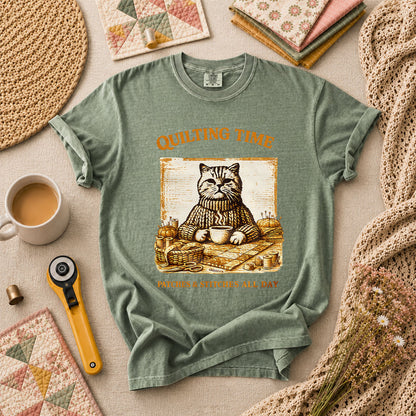 Quilting Time Patches And Stitches All Day T-Shirt - Forest Green