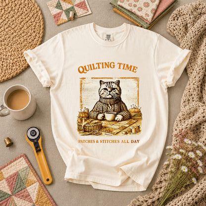 Quilting Time Patches And Stitches All Day T-Shirt - Ivory