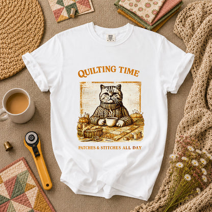 Quilting Time Patches And Stitches All Day T-Shirt - White