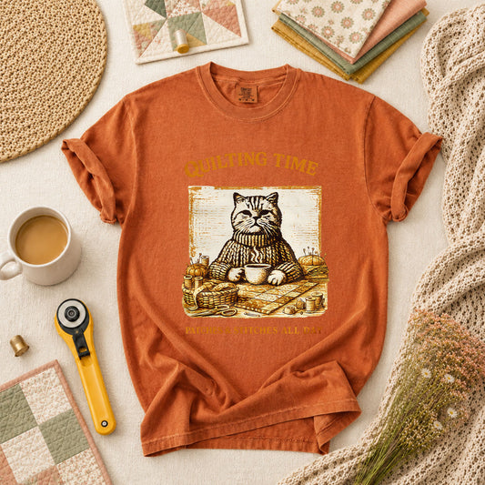 Quilting Time Patches And Stitches All Day T-Shirt - Yam