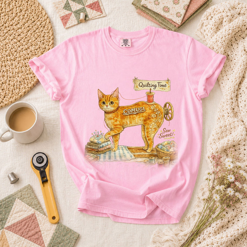 Quilting Time Sew Sweet Cat Machine T-Shirt - Blossom