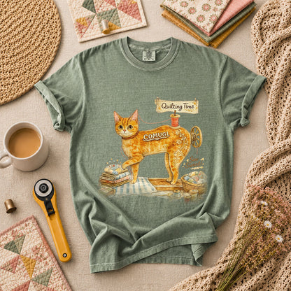 Quilting Time Sew Sweet Cat Machine T-Shirt - Forest Green