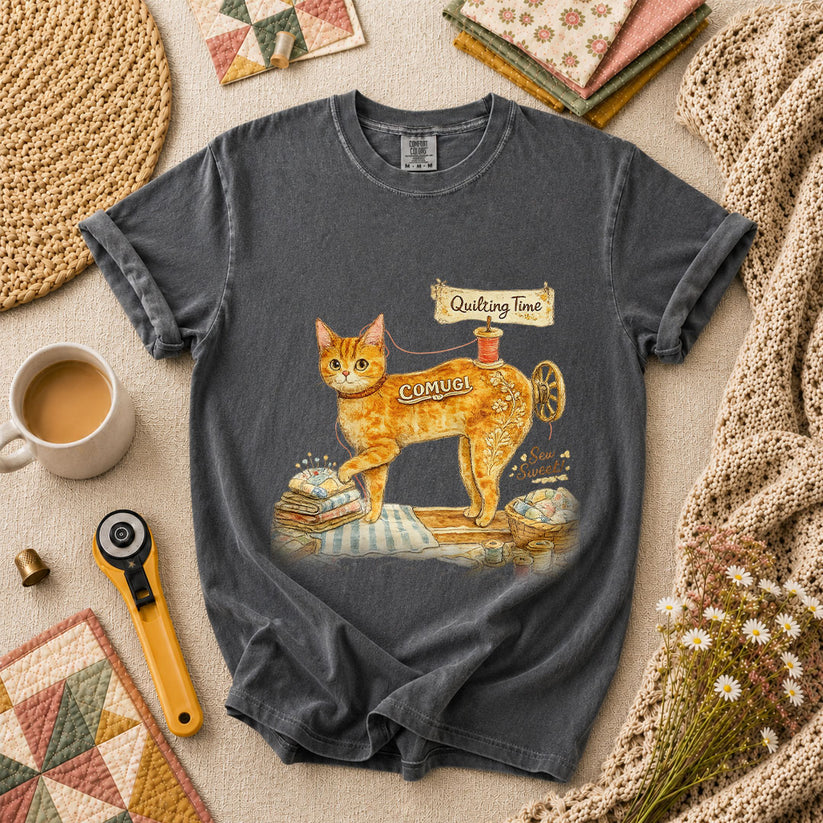 Quilting Time Sew Sweet Cat Machine T-Shirt - Grey