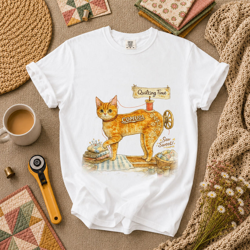 Quilting Time Sew Sweet Cat Machine T-Shirt - White
