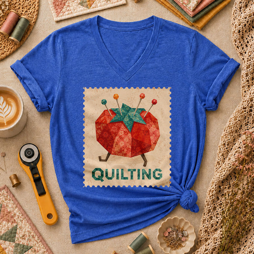 Quilting Tomato Women's V-Neck - Heather True Royal