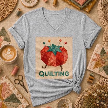 Quilting Tomato Women's V-Neck - Sport Grey