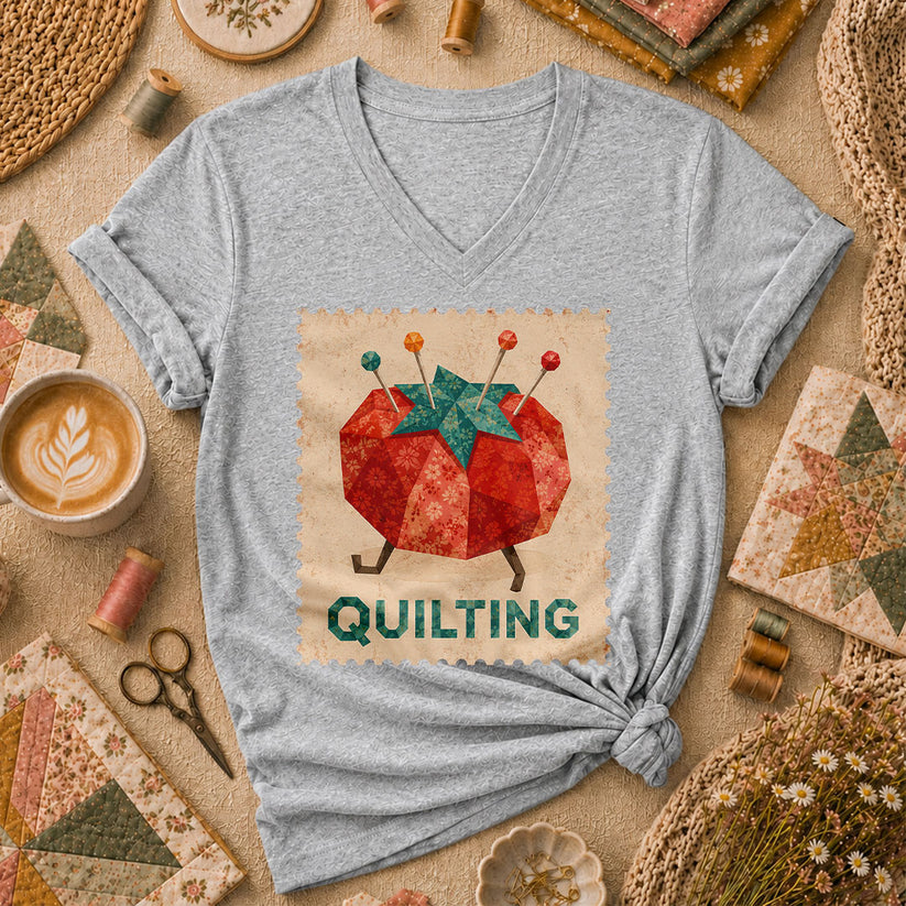 Quilting Tomato Women's V-Neck - Sport Grey