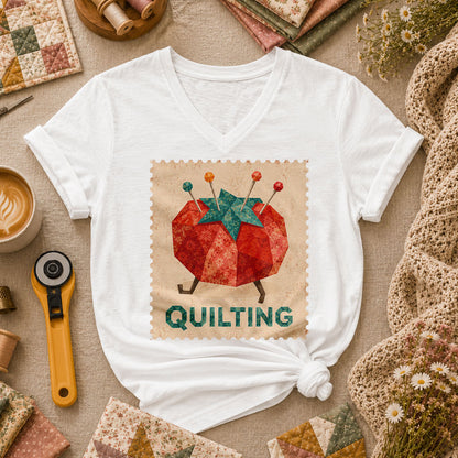 Quilting Tomato Women's V-Neck - White