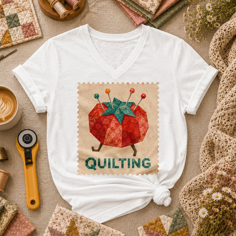 Quilting Tomato Women's V-Neck - White