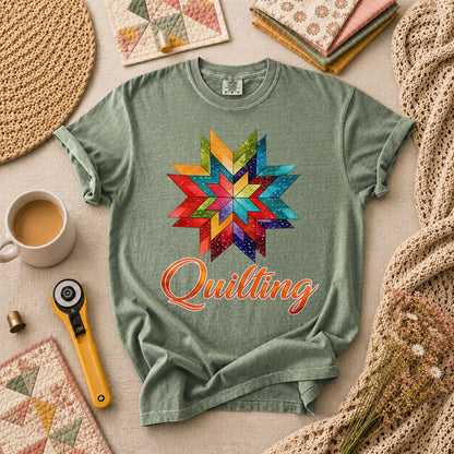 Quilting Typography Vintage T-Shirt - Forest Green