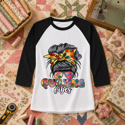 Quilting Vibes Typography Raglan Sleeve - Black