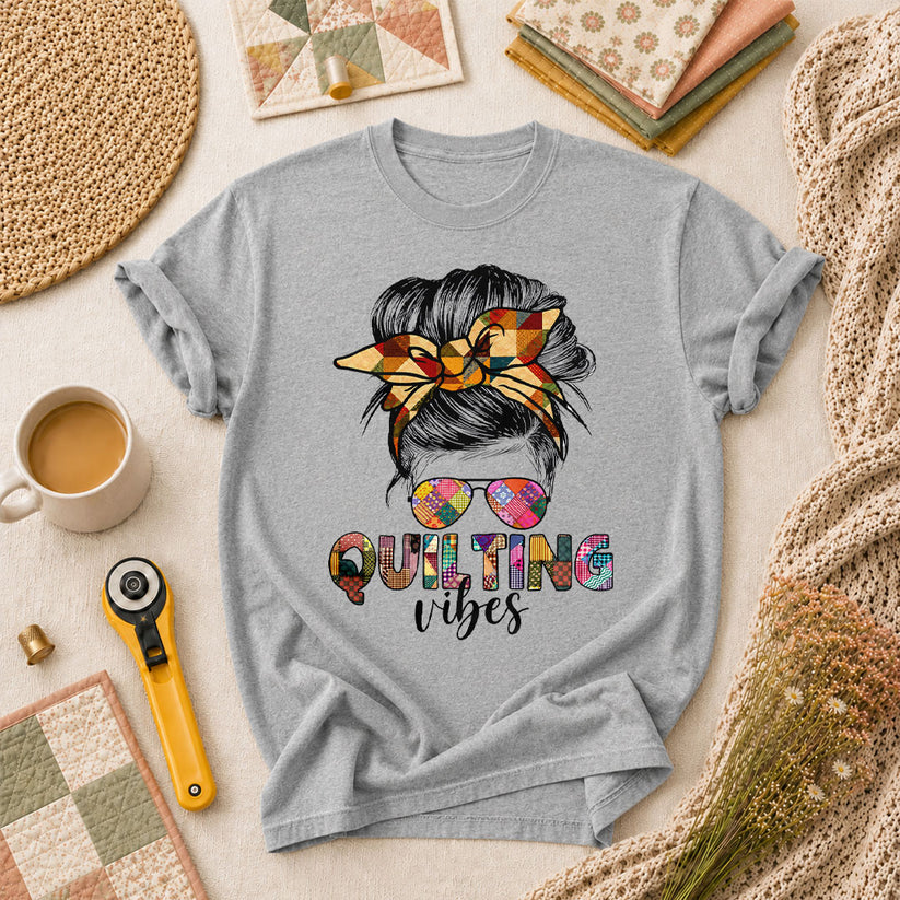 Quilting Vibes Typography T-Shirt - Athletic Heather