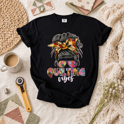Quilting Vibes Typography T-Shirt - Black
