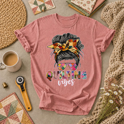 Quilting Vibes Typography T-Shirt - Heather Mauve