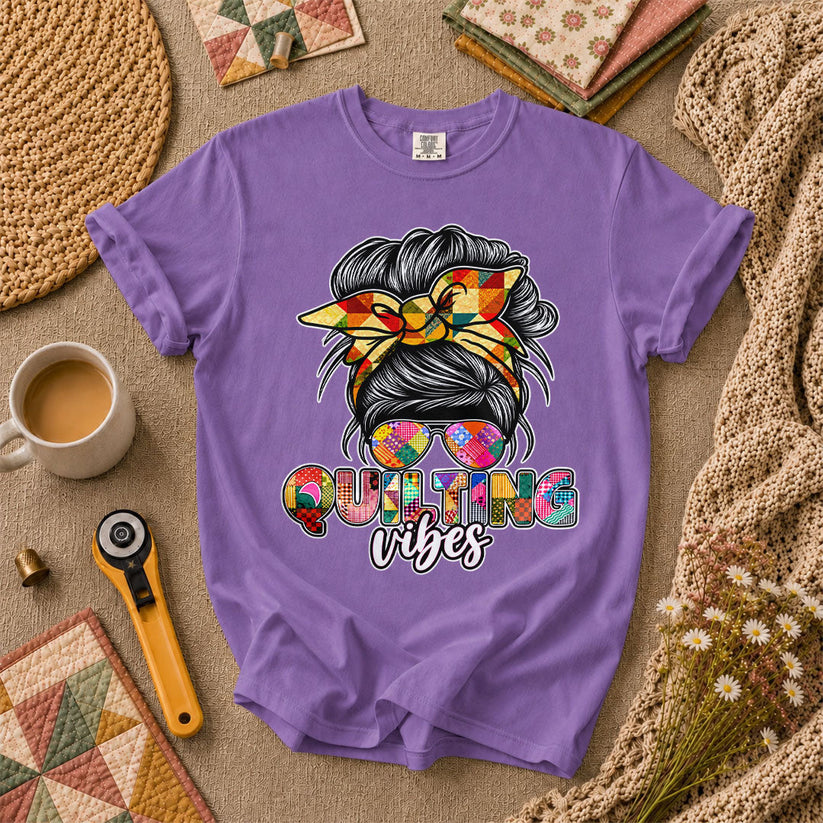 Quilting Vibes Typography T-Shirt - Heather Team Purple