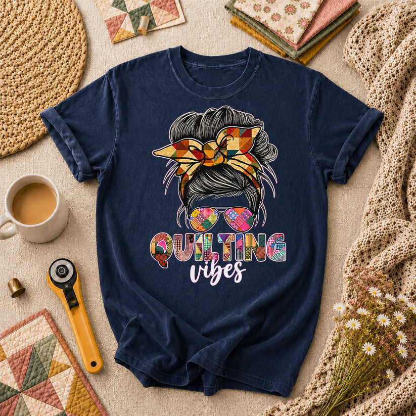 Quilting Vibes Typography T-Shirt - Navy