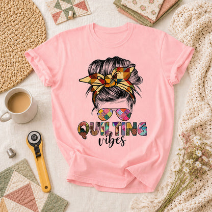 Quilting Vibes Typography T-Shirt - Pink