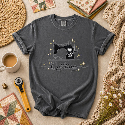 Quilting Vintage Sewing Machine Sparkle T-Shirt - Grey