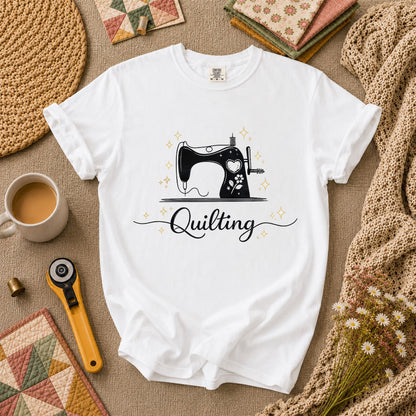 Quilting Vintage Sewing Machine Sparkle T-Shirt - White
