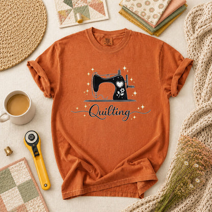 Quilting Vintage Sewing Machine Sparkle T-Shirt - Yam
