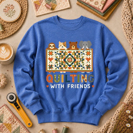 Quilting With Friends Long Sleeve - Heather True Royal