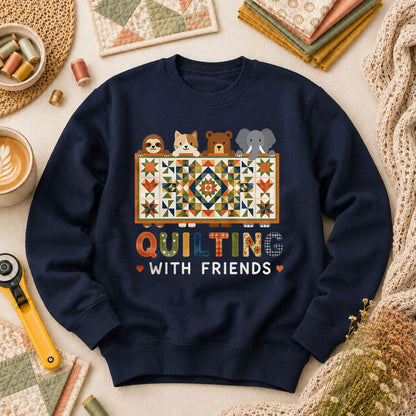 Quilting With Friends Long Sleeve - Navy