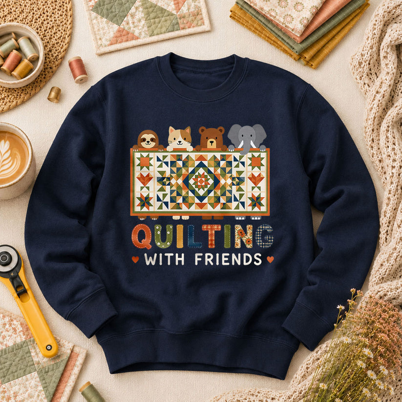 Quilting With Friends Long Sleeve - Navy