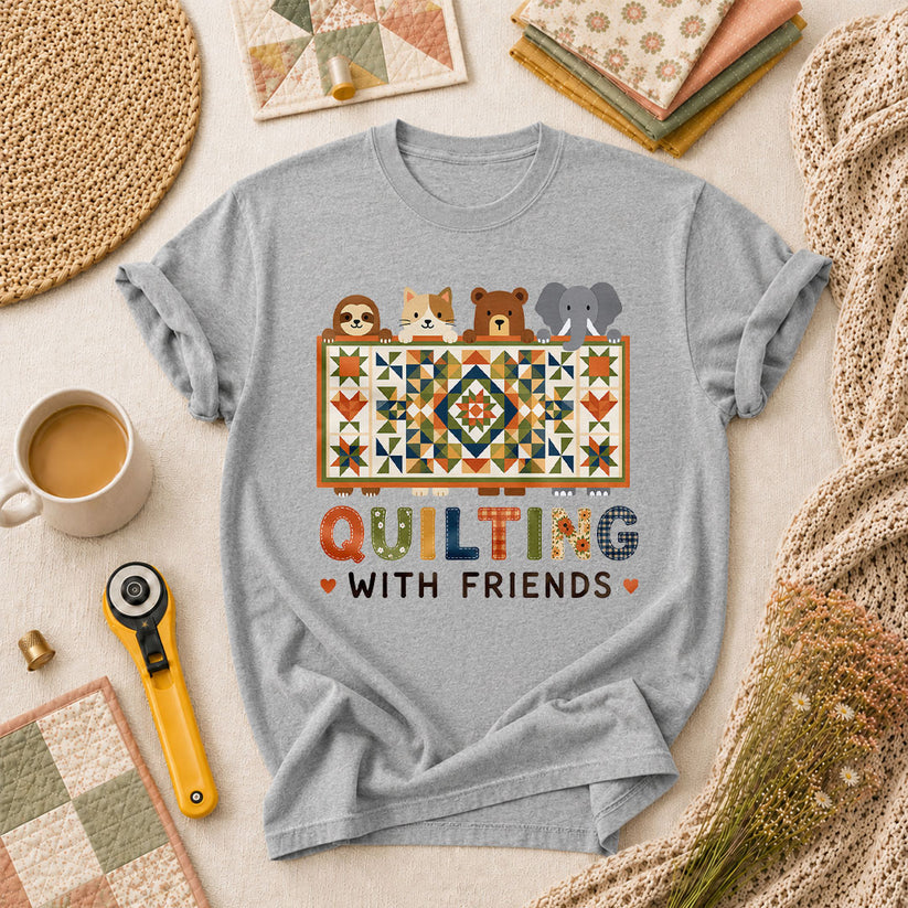 Quilting With Friends T-Shirt - Athletic Heather