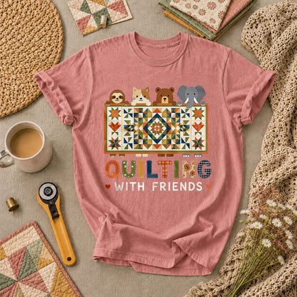 Quilting With Friends T-Shirt - Heather Mauve