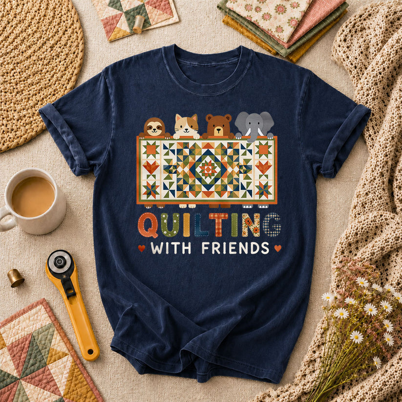 Quilting With Friends T-Shirt - Navy