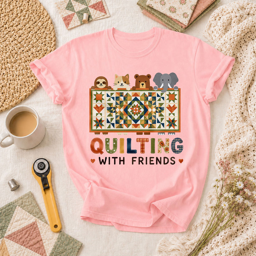 Quilting With Friends T-Shirt - Pink
