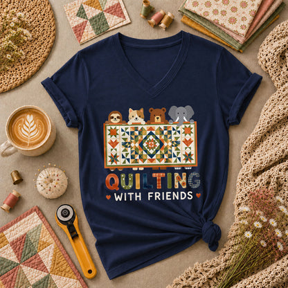 Quilting With Friends Women's V-Neck - Navy