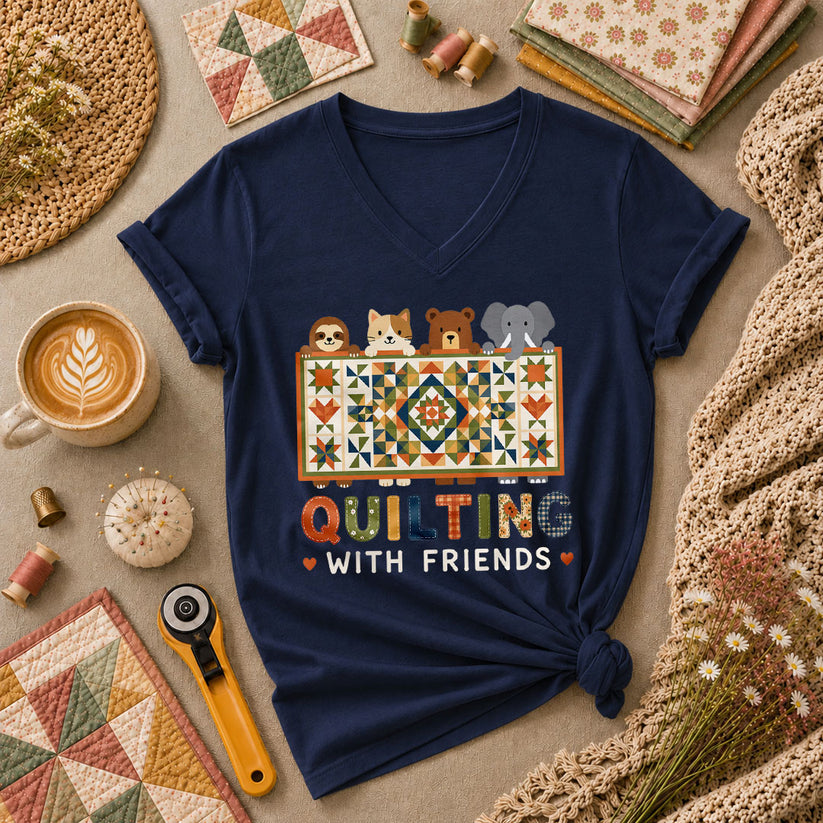 Quilting With Friends Women's V-Neck - Navy