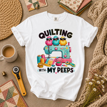 Quilting With My Peeps Birds Sewing Machine T-Shirt - White