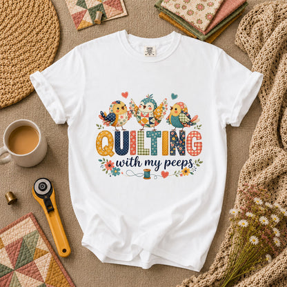 Quilting With My Peeps Patchwork Birds T-Shirt - White