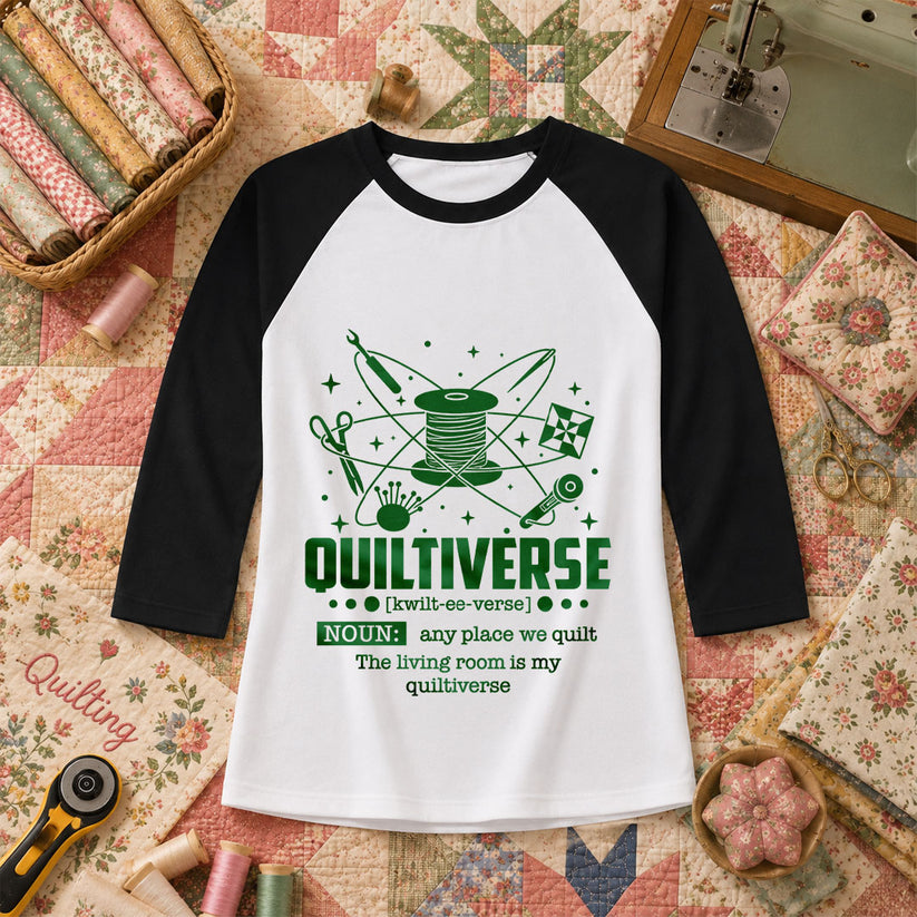 Quiltiverse Definition Thread Spool Atom Raglan Sleeve - Black