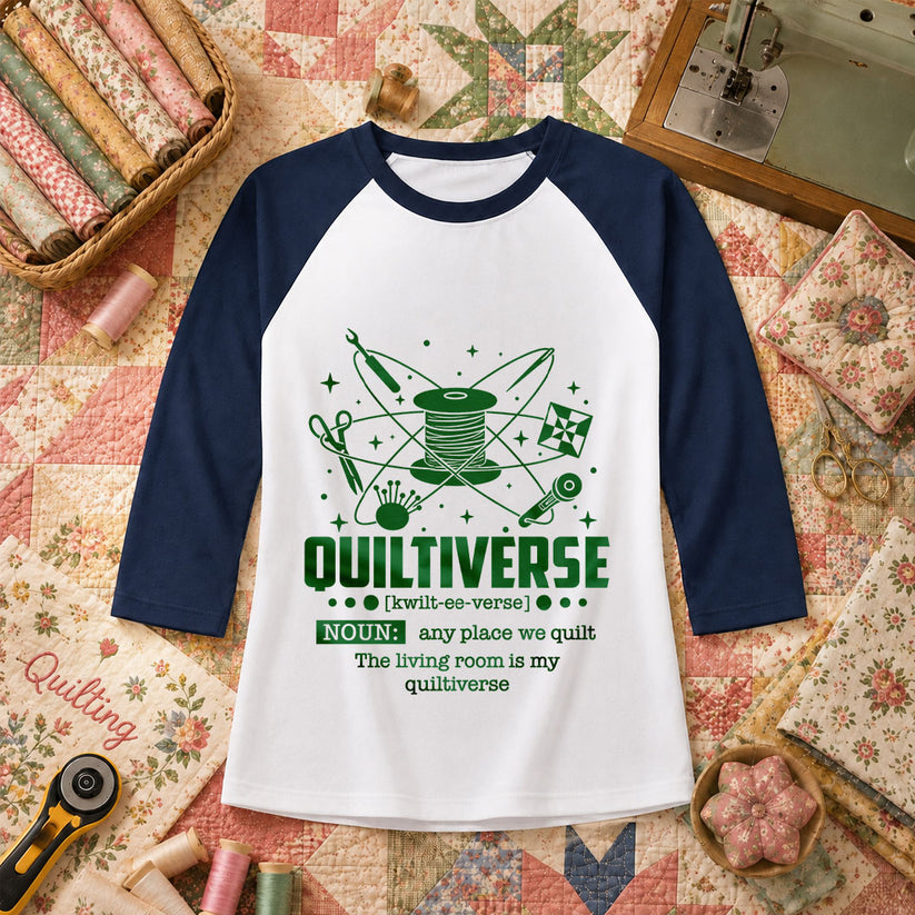 Quiltiverse Definition Thread Spool Atom Raglan Sleeve - Navy