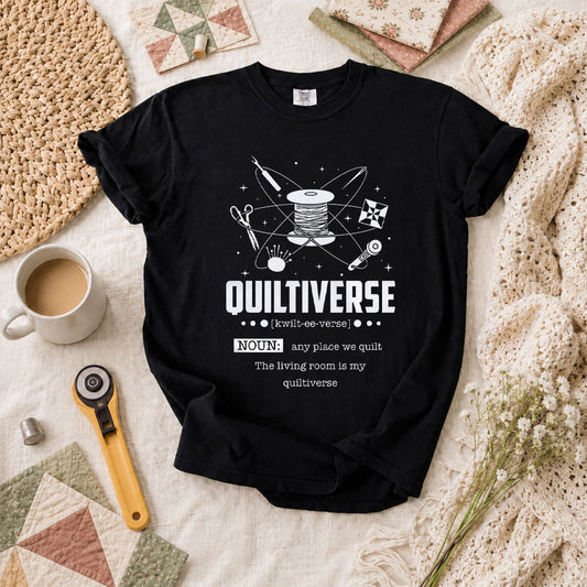 Quiltiverse Definition Thread Spool Atom T-Shirt - Black