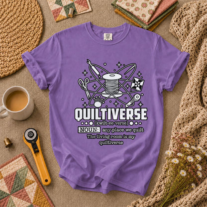 Quiltiverse Definition Thread Spool Atom T-Shirt - Heather Team Purple