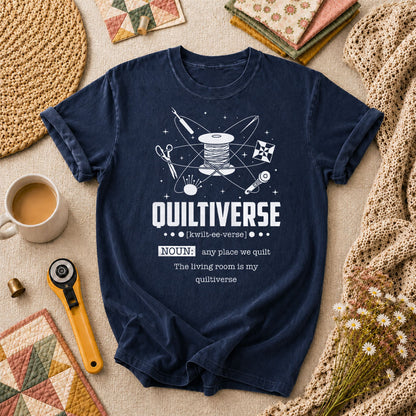 Quiltiverse Definition Thread Spool Atom T-Shirt - Navy
