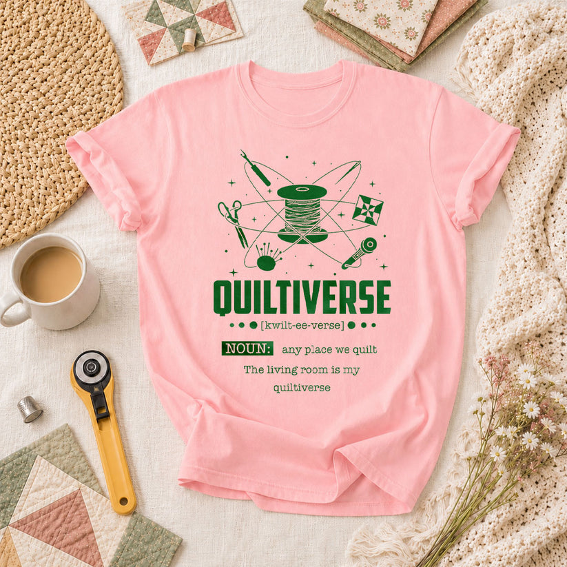 Quiltiverse Definition Thread Spool Atom T-Shirt - Pink