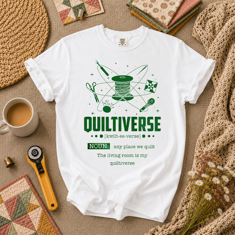 Quiltiverse Definition Thread Spool Atom T-Shirt - White