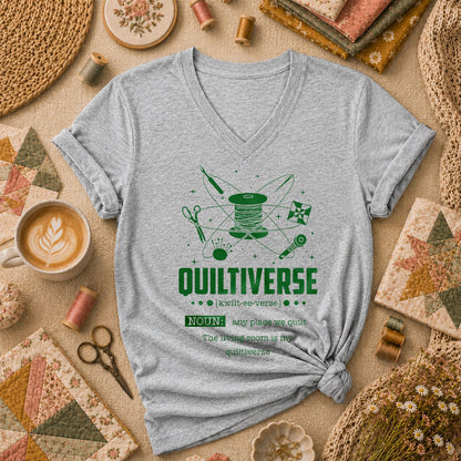 Quiltiverse Definition Thread Spool Atom Women's V-Neck - Athletic Heather