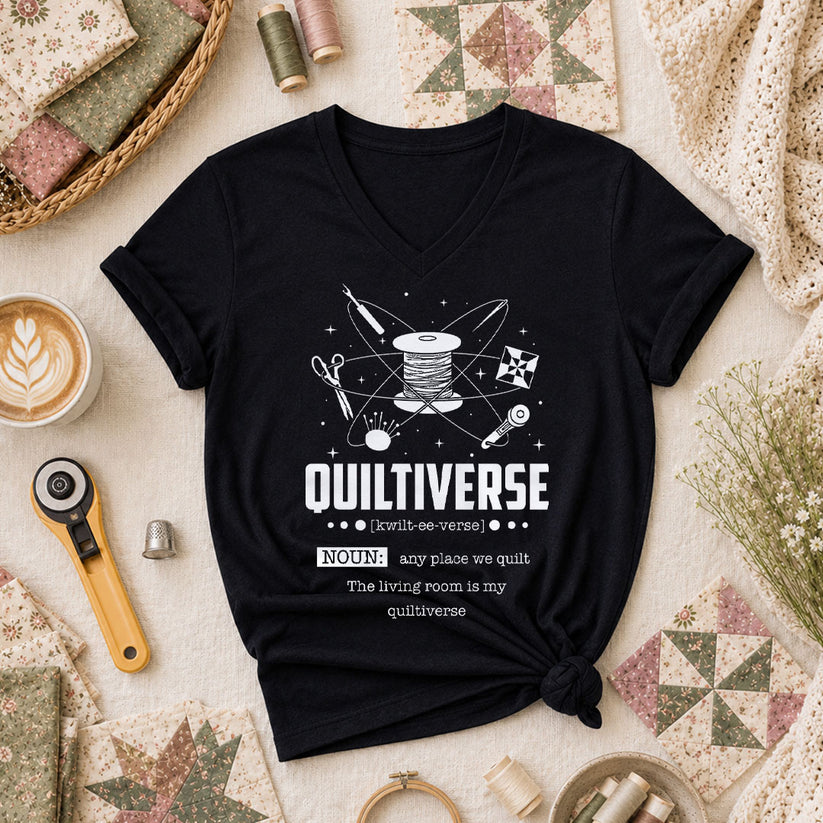 Quiltiverse Definition Thread Spool Atom Women's V-Neck - Black