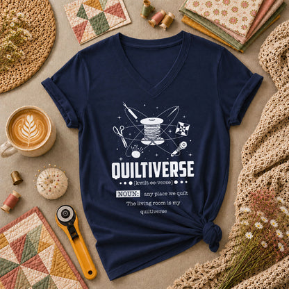 Quiltiverse Definition Thread Spool Atom Women's V-Neck - Navy