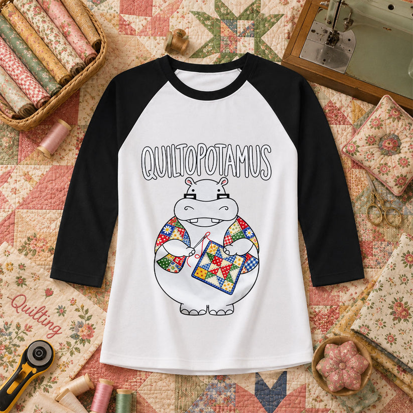Quiltopotamus Hippo Raglan Sleeve - Black