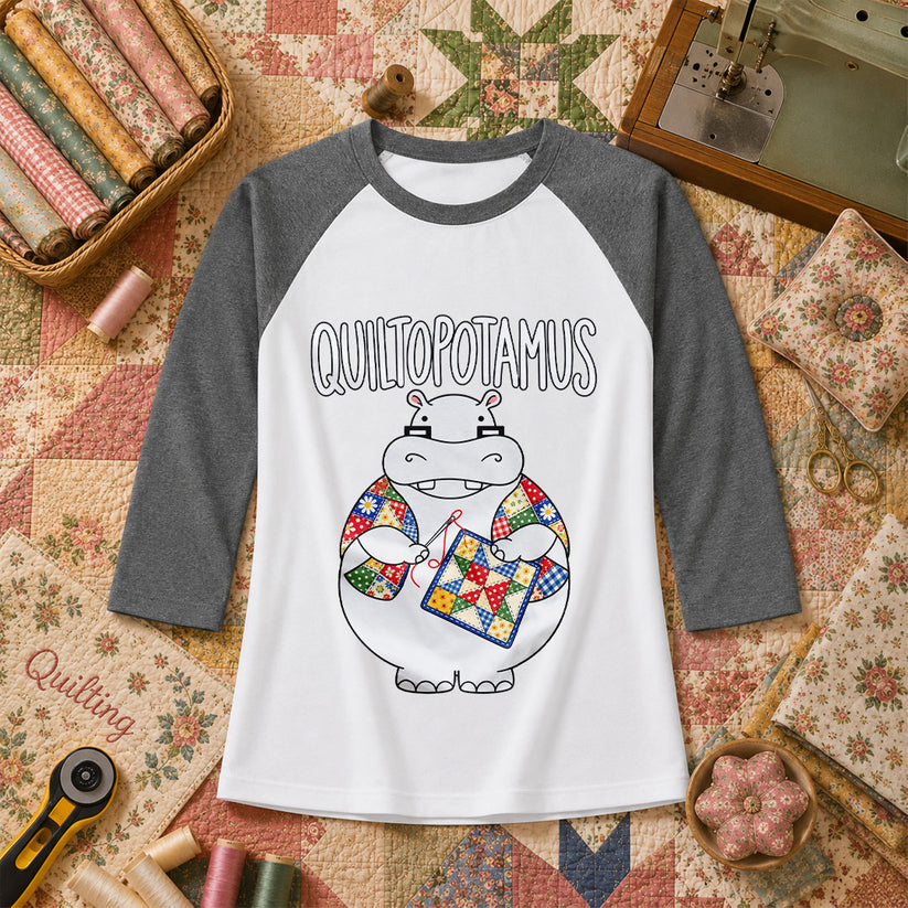 Quiltopotamus Hippo Raglan Sleeve - Deep Heather